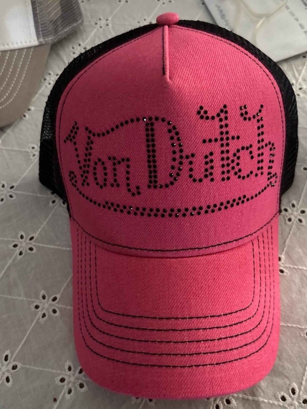 Von Dutch Pink and Black Trucker Hat with Stud Logo